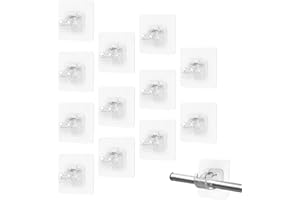 PXRLMYF 12PCS Self Adhesive Curtain Rod Bracket No Drilling Drapery Hook Holders Fixing Rod Holder Curtain Pole Brackets For Home Kitchen Bathroom Hotel(Transparent)