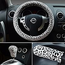 MAGICLULU Leopard Lenkradbezug Set - Rutschfeste Auto Lenkradabdeckung Mit Untersetzern