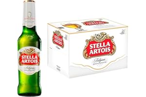 MAHOU Stella Artois, Pack de 24 Botellas de 33cl, Cerveza Belga Premium Lager, Sabor Suave Con un Punto de Amargor, 5% Volumen de Alcohol