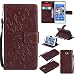 Produktbild Lonchee Sony Xperia M2 / M2 Leder Wallet Tasche Brieftasche Schutzhülle , Sonnenblumen geprägten Muster Design Hochwertige PU Leder Folio Tasche Case Hülle im Bookstyle mit Standfunktion Kredit Kartenfächer (braun)