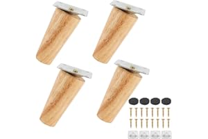 miuline Lot de 4 Pieds de Canapé Bois Massif, Pieds de Meubles pour Fauteuil, Table de Nuit, Armoire, Tiroir(8cm, Oblique)