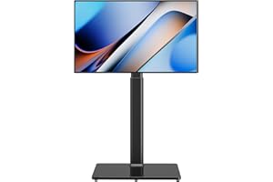 AX WABER Uniwersalny stojak podłogowy na telewizor z uchwytem, obracany o 70 stopni, regulacja wysokości 9 poziomów i oszczędność miejsca, pasuje do większości telewizorów LCD LED OLED od 27 do 65 cali