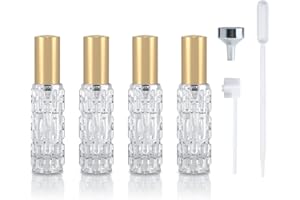 YoHyien 4 Pcs Travel Perfume Atomiser Refillable 10ml, Glass Perfume Travel Bottle, Portable Aftershave Atomiser Spray Bottle, Mini Fragrance Decanter for Handbag, Pocket, and Purse (Gold)