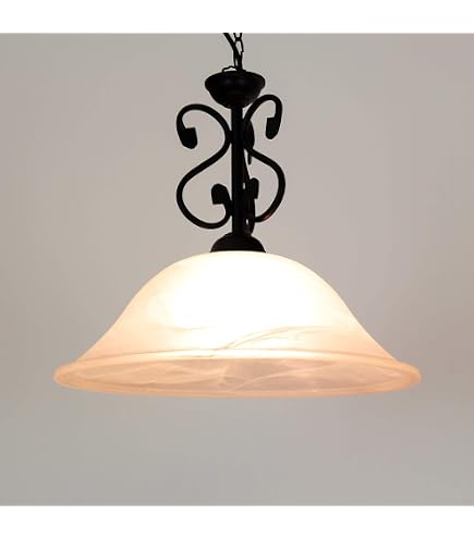 Licht-Erlebnisse Lampada Da Tavolo Athen, Stile Rustico Country, Arco Nero Opaco, Paralume In Vetro Alabastro Satinato, Attacco E14, Base 14 Cm
