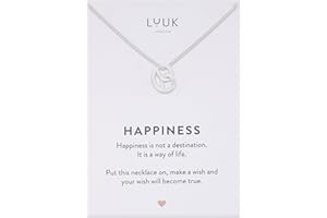LUUK LIFESTYLE Edelstahl Halskette mit Anhänger in Silber, 50cm verstellbar, wasserfest, filigranes Schmuckgeschenk für verlobte, Freundin, Mutter, mit HAPPINESS Spruchkarte, Weihnachten, Valentinstag