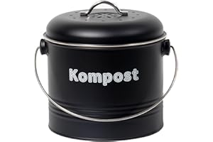 Theo&Cleo Biomülleimer Küche 3,5 L, Bio Mülleimer Geruchsdicht mit Aktivkohlefiltern, Komposteimer Metall, Biomüll Retro (Schwarz)