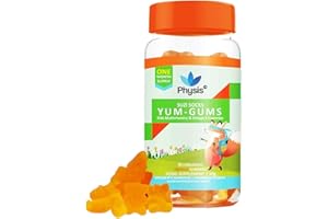 Physis Kids Multivitamin Gummies | Ages 2+ | 30 Orange Flavour Chewable Vitamin with Vitamins C, D, Omega 3 & More | Kids Vitamins Chewies for Cognition, Energy & Support Growth | Children's Vitamins