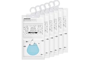 UHOUSEST 6 Pack Wardrobe Dehumidifier Hanging Bags, High Absorbency Moisture Absorbers for Damp, Mould & Condensation, Eco-Friendly Dehumidifiers for Home, Bathroom, Basement, Office & Caravan