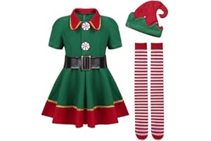 AudMsier Grüne Elfe Kostüm Weihnachten Halloween Elfe Frauen Kleid Set Kinder