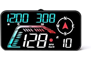 AMROOLOO Grande schermo per auto Head up Display, KM/H e MPH, tachimetro GPS, con promemoria della velocità e promemoria della stanchezza alla guida, adatto a tutti i veicoli