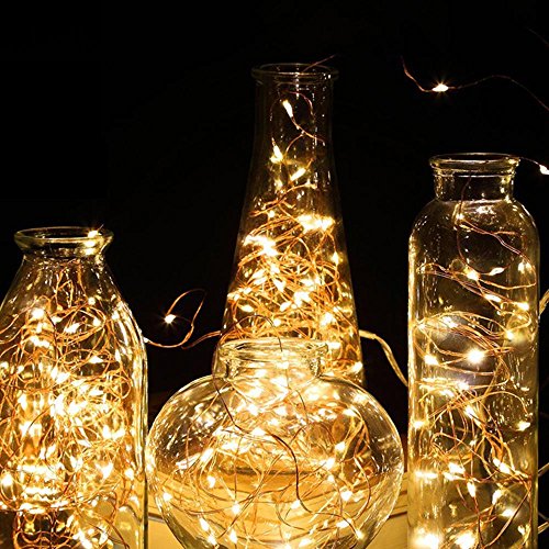 Preisvergleich Produktbild ATPWONZ 2er LED Lichterkette 100er LED Kupferdraht Lichterketten 10 Helligkeitsstufen mit Fernbedienung Warmweiß Wasserdichte Sternen-Beleuchtung ideale Dekoration für Innen, Schlafzimmer, Fenster 10M
