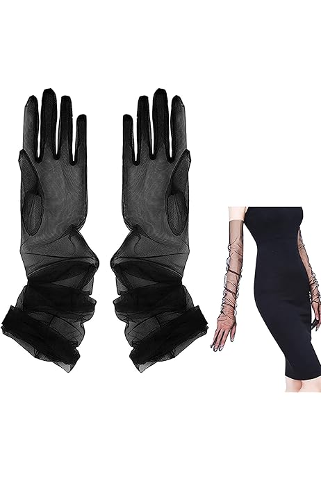 Guanti Lunghi In Raso Da Donna - Guanti Da Sera Eleganti Per Feste, Matrimoni, Halloween, Nero - Foto 8