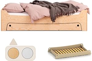 smartwood TILA 10 Cama Infantil 100x200 con somier y Cama Nido - Cama de Madera para niños y niñas - Cama Montessori con somier 200x100 cm - Madera Natural