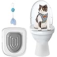 Cat Toilet Training Systems,Cat Toilet Training Kit,Reusable Plastic Cat Toilet Trainer for Pet Cleaning with 1 Replaceable Cat Feather Toy,Teach Cat to Use Toilet (White Tray,1 Gray Inner Support)