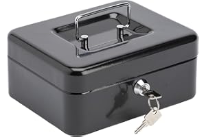 BEST HOUSE ANOTHER FINE PRODUCT Best House | Metal Money Coin Box with 2 Keys | Petty Cash Box | 8 Inch | BLACK | Pack of 1 | Lockable Portable with Removable Change Tray for Home, Office, and Events