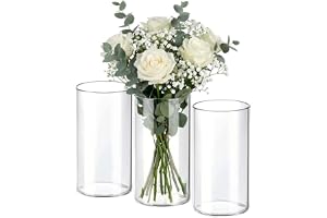Glasvas-set, 3 cylindriska transparenta vaser för bröllop, bordsdekoration, ljushållare, blomarrangemang (15 cm, 3 st)