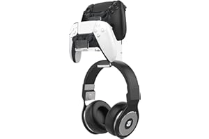 MoKo Controller Stand, Dual Gamepad Headphone Hanger & Controller Fits STEAM, PS3, PS4, PS5, PC, Switch/Switch 2, Wall Mount Stand for All Kinds of Headsets, Clear