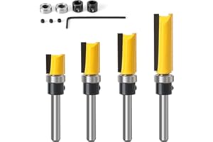 GENERIC Zhongji Router Bits - 1/4 Inch Shank Flush Trim Router Bit Set - 4PC, 25/64” to 1-1/2” Cutting Height