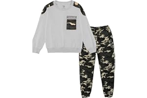LOLANTA Zestaw ubrań dla chłopców, koszulka z długim rękawem i kamuflażowe spodnie na co dzień, stylowa bluza dres dla 4-12 lat