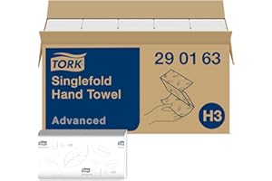 Tork Singlefold Hand Towels, White, Tear Resistant, Embossed for Superior Absorption, 15 packs of 250 sheets each, Compatible with Tork H3 Systems (290163)