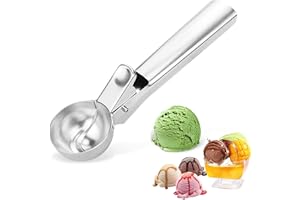 TRABAG Eisportionierer Edelstahl Eislöffel - Gourmet Eisportionierer 18 cm, Eislöffel mit Auswerfer, Portionierer für Eiskugeln, Reis, Melonenkugeln, Keksteig für den Heim