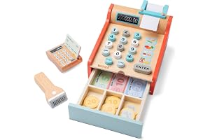 Woet Kassaregister i trä med skanner och kortläsare | Butiksleksak för rollek, Kassaregister, Leksakspengar, Mynt och kreditk
