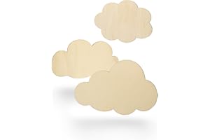 Kleenes Traumhandel Decorazioni in legno a forma di nuvole, set da 3, a forma di cuore di nuvole, per parete, finestra, porta, compensato di pioppo, larghezza 30 cm