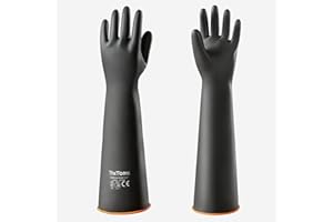 ThxToms Chemical Resistant Gloves,Reusable Heavy-Duty Rubber Gloves, Resist Strong Acid, Alkali and Oil, 22", 1 Pair