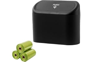 Rynvarl Cubo de basura para auto con tapa – colgante, a prueba de derrames, ideal para asiento delantero/trasero – SUV, camiones – con 3 rollos de bolsas de basura desechables