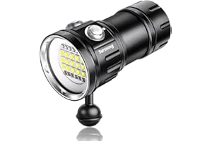 Sursnong N15 6000 lumens Torcia Subacquea Video - torcia subacquea professionale con 90 CRI, luce bianca 6500K, per immersioni subacquee/fotografia subacquea/ (IP68 impermeabile, profondità 80m)