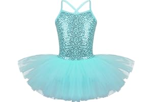 Oyolan Vestido de Danza Ballet Niña Princesa Vestido Tutu Lentejuelas Espalda Cruzada Traje Ropa de Baile Maillot Monos de Danza Clásica Traje de Bailarina