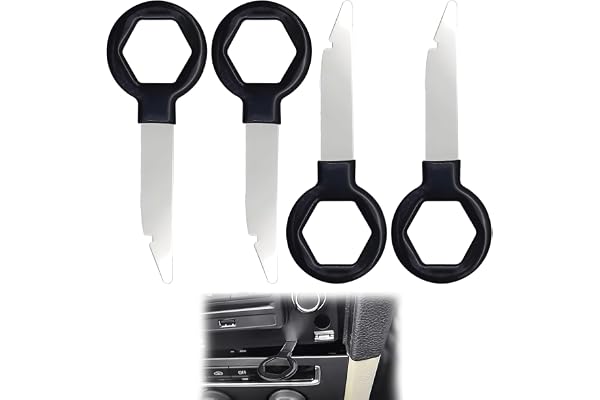 meukcez 4 Pièces Clé Extraction Autoradio, Clé Demontage Autoradio Compatibles avec Modèles VW Seat Skoda Mercedes Benz A3 A4 T5 Golf, Outils de Démontage pour Autoradios 2 DIN