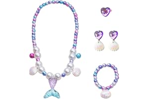 DUINIU 1 Set of Mermaid Jewelry, Necklace, Bracelet, Ring, Earrings, Mermaid Tail, Jewelry Gift for Girls, Jewelry Accessories for Children, Princess Toy Dress Up