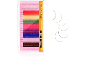 NAGARAKU Extensions de Cils Colorées 8 Couleurs Arc-en-ciel Mélangées Cils Individuels Classiques Extension de Cils 16 Rangées Fournitures D'extension Colored Lash Extensions(0.07 D Curl 13mm)