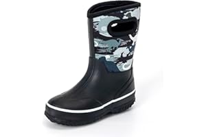 FUNCOO PLUS Kids Neoprene Rubber Wellies for Boys Girls,Mud Wellies Boties Thermal Wellinton Wellies Rain Sanow Boot, Soft Lined for Outdoors, Walking,Filed, School