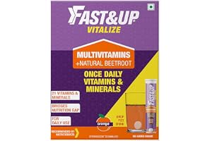 Fast&Up Vitalize - Immunity Essential Multivitamin For Men & Women (60 Effervescent Tablets, Orange Flavor) - 21 Vital Vitamins & Minerals with Vitamin C, D & Zinc For Daily Health & Immunity