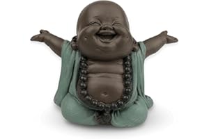 ZEN LIGHT Śmiejący się Budda powitalny - Statuetka na szczęście - Dekoracja Zen i Feng Shui - dla relaksującej i duchowej atmosfery - Pomysł na prezent - Szerokość: 9 cm - Kolor: zielony i brązowy - Zen'Light