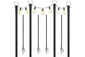 PTSUKER 4 Pack String Light Poles, 8 Ft Metal Poles with Fork for Outdoor String Lights, Weather Resistant Poles with Fork, for Outside, Patio, Deck, Backyard, Garden Wedding, Party