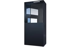 Vladon Stand-/Hänge Vitrine Movie, Schwarz matt/Schwarz Hochglanz - Moderne Glasvitrine - (BxHxT): 51 x 110 x 31 cm