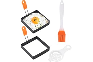 Povanjer Molde cuadrado para huevos, anillo de huevo de acero inoxidable, moldeadores de plancha con mango de silicona para sándwich de tortilla de desayuno