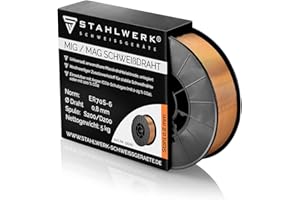 STAHLWERK hilo de soldadura MIG MAG Ø 0,8 mm, acero SG2 ER70S-6, carrete de 5 kg con mandril de 50 mm, uso universal