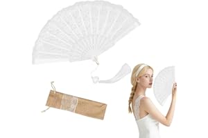Matreeglam Vintage Lace Fans,Hand Folding Fans,Wedding Elegant White Lace Fan Bag for Women Girls Parties Dancing Cosplay Home Decoration Halloween (style1)