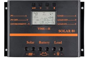 Fuhuihe Solaire Régulateur de Charge Solaire 80A PWM 12V 24V 1920W Régulateur de Décharge de Panneau Solaire avec Sortie USB 5V Protection de Circuit Multipoint Anti-Fall Durable ABS