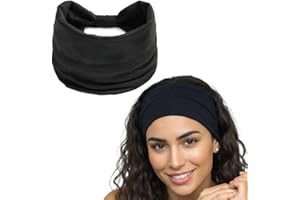 XFYT Premium Workout Gym Sports Hairband Soft Elegant Sweat Absorbent Stylish Stretchable Wide Headband for Men & Women (Black)