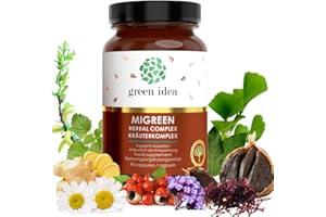 ‎GREEN IDEA Green idea - Migreen - Migräne Vitamine - mit Mutterkraut, Weidenrinde, Magnesium, B-Komplex - Migräne Komplex 100% natürlich - Kopfweh Tabletten keine Nebenwirkungen - 90 Kaps
