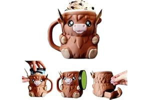 GENERIC Highland Cow Ice Cream Cup Holder,Highland Cow Ice Pint Holder with Snack Drawer,Spoon,Non-Slip Base, Anti-Freeze Handle,Ice Cream Cozy Sleeve (Brown)