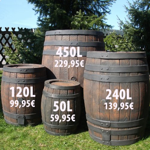 FRÜHJAHRS-SCHNÄPPCHEN-PREIS: Regentonne Eichenfass, Regenfass 50l, Fass, HOLZ-DESIGN AUCH ERHÄLTLICH IN 240L (B003EQT5OO), 120L (B003EQEJWC) u. 450L (B003ELUHQ4). HIER DIE SCHÖNSTEN! - 2