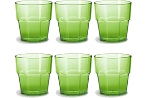 omada Design set de 6 vasos de 30 cl, bebidas o vasos largos, 12,5 cm de alto en plástico, irrompible, apilable, forma octogonal y apto para lavavajillas, línea Unglassy (6 Piezas Verde)