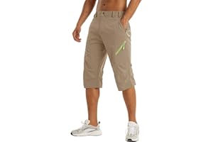 KEFITEVD Męskie spodnie outdoorowe 3/4, szybkoschnące, z wieloma kieszeniami, spodnie trekkingowe, elastyczne spodnie rowerowe Capri, lekkie, oddychające, letnie szorty
