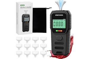 TOTSUN Breathalysers, Alcohol Breathalyzer Tester with 12 Mouthpieces, Home Personal Breathalyser Alcohol Tester with Digital LCD Screen | 3-Color LED & Sound Alerts